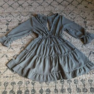 Vici Women’s Babydoll Flare Dress Size Medium Peephole Back Grey Formal Event